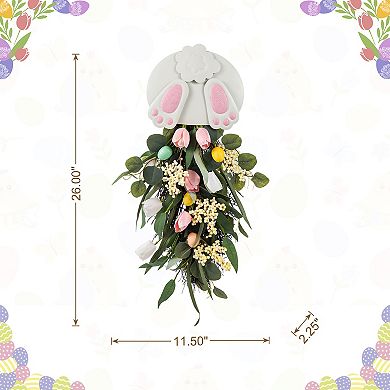Glitzhome 26"H Bunny & Tulip Teardrop Wall Decor, Metal Wall Hanging Decoration for Easter Holiday
