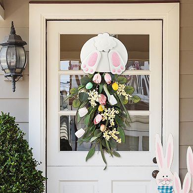 Glitzhome 26"H Bunny & Tulip Teardrop Wall Decor, Metal Wall Hanging Decoration for Easter Holiday