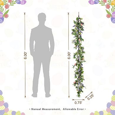 Glitzhome 72"L Easter Garland, Egg & Berries Garland for Mantle, Window, Fireplace