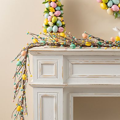 Glitzhome 72"L Easter Garland, Egg & Berries Garland for Mantle, Window, Fireplace