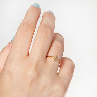 Belinda Jewelz 18k Gold Plated Vermeil CZ Accent Cross Stacking Band Ring