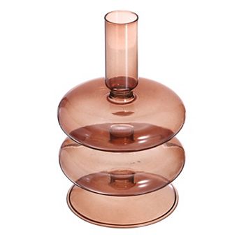 Brown Glass Double Ring Vase, Brown Minimalist Home Decor Desktop Ornaments for Desk Shelf