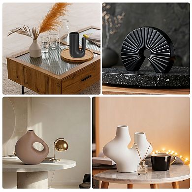 Brown Glass Double Ring Vase, Brown Minimalist Home Decor Desktop Ornaments for Desk Shelf