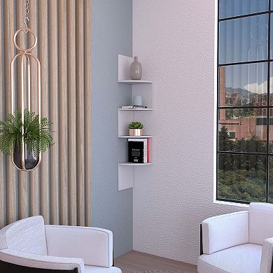 Roy Corner Floating Shelf, Modern 4-Tier Display