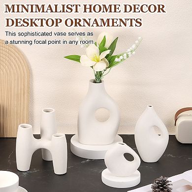 White Ceramic Plain Vase for Home Decor, 2cm Wedding Centerpiece Modern Floral Ceramic Vase