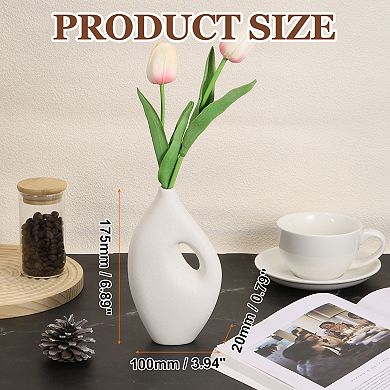 White Ceramic Plain Vase for Home Decor, 2cm Wedding Centerpiece Modern Floral Ceramic Vase