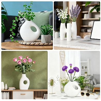 White Ceramic Plain Vase for Home Decor, 2cm Wedding Centerpiece Modern Floral Ceramic Vase