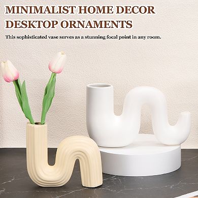 S-Shaped Vase Ornament in Light Yellow, Light Yellow Minimalist Home Decor Desktop Ornaments