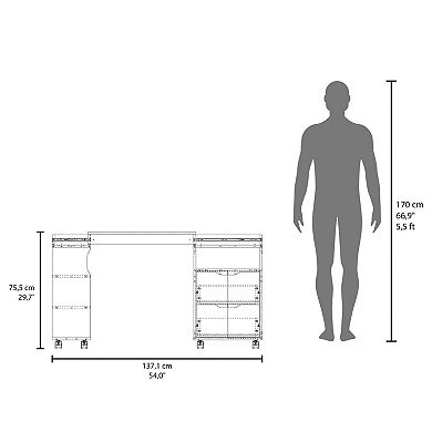 Odessa Extendable Desk, 2 Drawers, 4 Shelves, 4 Wheels