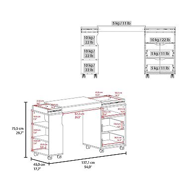 Odessa Extendable Desk, 2 Drawers, 4 Shelves, 4 Wheels