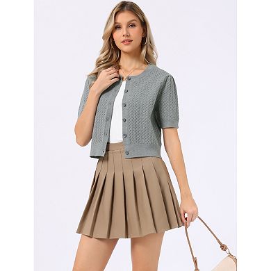 Short Sleeve Cardigans Sweater Casual Cable Knit Button Down Crewneck Lightweight Sweater Tops