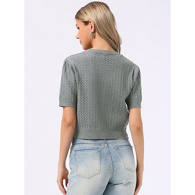 Short Sleeve Cardigans Sweater Casual Cable Knit Button Down Crewneck Lightweight Sweater Tops