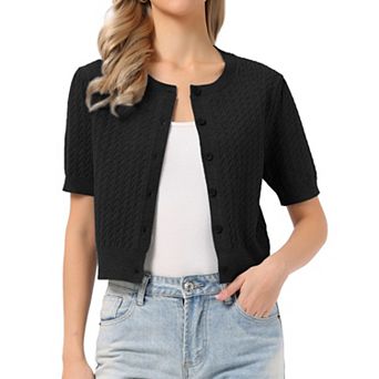 Short Sleeve Cardigans Sweater Casual Cable Knit Button Down Crewneck Lightweight Sweater Tops