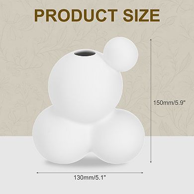Ceramic Modern Flower Vase, Round Ball Combination Art Ceramic Statues Centerpiece Ornament, White