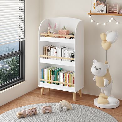 Kids Bookshelf, 3-Tier Bookcase, Book Organizer, Toy Storage Cabinet Organizer, White