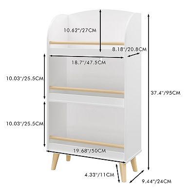 Kids Bookshelf, 3-Tier Bookcase, Book Organizer, Toy Storage Cabinet Organizer, White