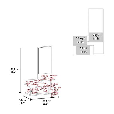 Sitka Floating Hallway Cabinet, 1 Drawer, 3 Shelves, 1 Mirror