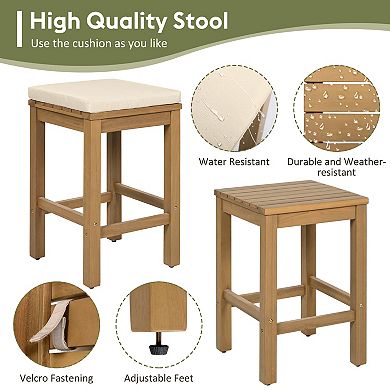5 Piece Outdoor Bar Set, Patio Acacia Wood Bar Height Table & Four Stools with Cushions