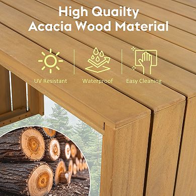 5 Piece Outdoor Bar Set, Patio Acacia Wood Bar Height Table & Four Stools with Cushions