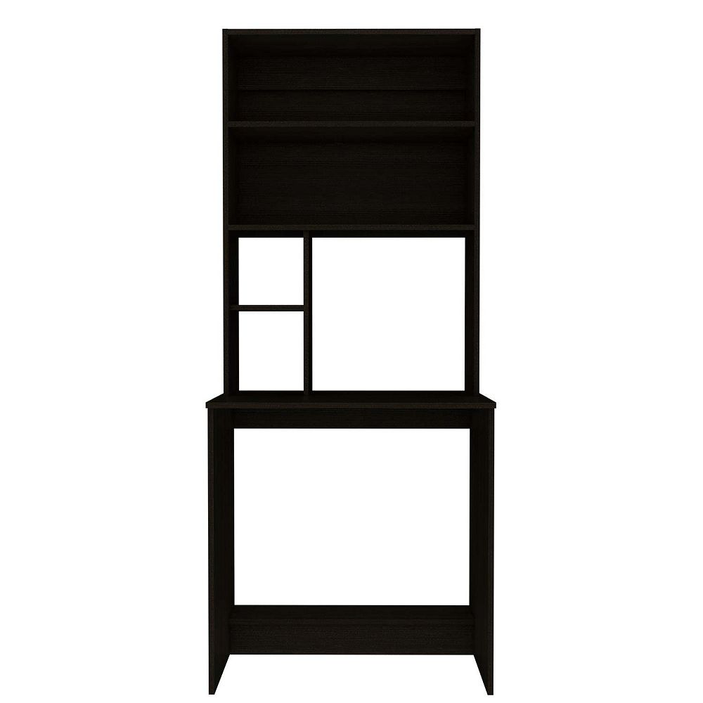 Xalo Computer Hutch Desk, Lower Shelf, Four Shelves, Black