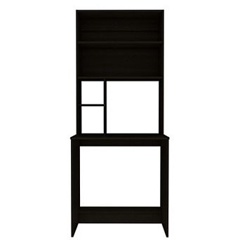 Xalo Computer Hutch Desk, Lower Shelf, Four Shelves, Black
