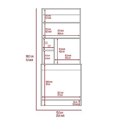 Xalo Computer Hutch Desk, Lower Shelf, Four Shelves, Black