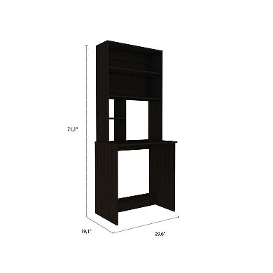 Xalo Computer Hutch Desk, Lower Shelf, Four Shelves, Black
