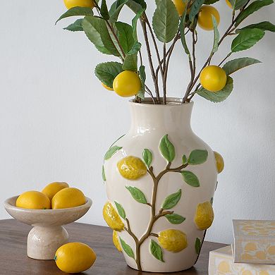 TOEMOA Ceramic Vase with Lemon Accents for Home Decor Display