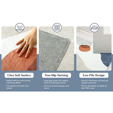 Washable Modern Area Rugs Low Velvet Soft Artificial Wool Abstract Art Bedroom Carpet