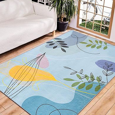 Washable Modern Area Rugs Low Velvet Soft Artificial Wool Abstract Art Bedroom Carpet