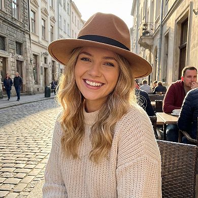 Classic Wide Brim Felt Fedora Hat with Grosgrain Band