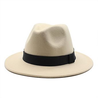 Classic Wide Brim Felt Fedora Hat with Grosgrain Band