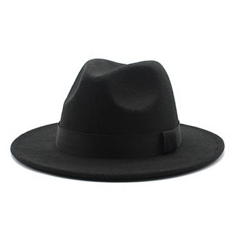 Classic Wide Brim Felt Fedora Hat with Grosgrain Band