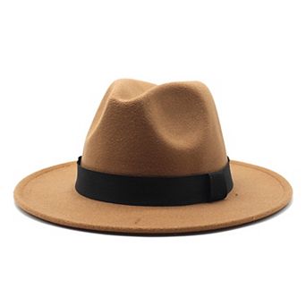 Classic Wide Brim Felt Fedora Hat with Grosgrain Band