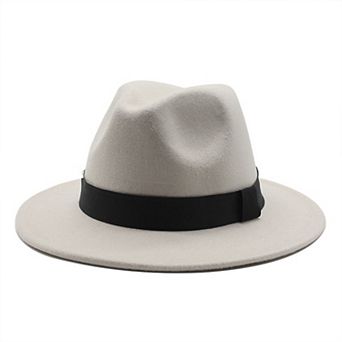 Classic Wide Brim Felt Fedora Hat with Grosgrain Band