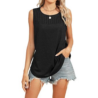 Women's Summer Classic Crew Neck Sleeveless Top Fashion Loose Striped Casual Versatile Tank Top