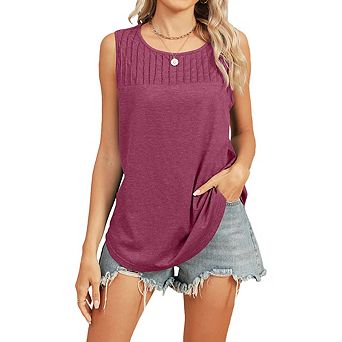 Women's Summer Classic Crew Neck Sleeveless Top Fashion Loose Striped Casual Versatile Tank Top