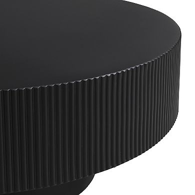 Whisen Round Coffee Table, Minimalist Fluted End Table with 6.8" Thick Tabletop