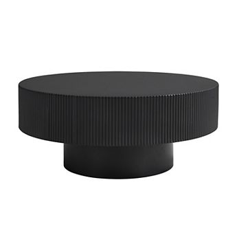 Whisen Round Coffee Table, Minimalist Fluted End Table with 6.8" Thick Tabletop