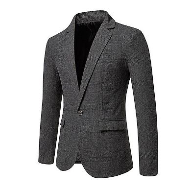 Men's Plaid Blazer - Slim-Fit Single-Button Suit Jacket for Casual Business Daily Wear