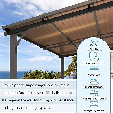 14 ft. x 12 ft. Outdoor Lean to Gazebo Hardtop Wall Mounted Pergola with Polycarbonate Patio Cover