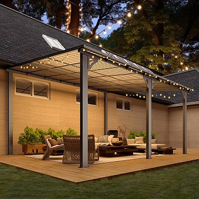 14 ft. x 12 ft. Outdoor Lean to Gazebo Hardtop Wall Mounted Pergola with Polycarbonate Patio Cover