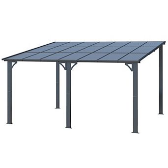 14 ft. x 12 ft. Outdoor Lean to Gazebo Hardtop Wall Mounted Pergola with Polycarbonate Patio Cover