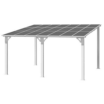 14 ft. x 12 ft. Outdoor Lean to Gazebo Hardtop Wall Mounted Pergola with Polycarbonate Patio Cover