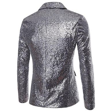 Men's Sequin Blazer - Formal Tuxedo Jacket with Satin Lapel for Party Prom Event Wear