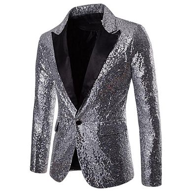 Men's Sequin Blazer - Formal Tuxedo Jacket with Satin Lapel for Party Prom Event Wear