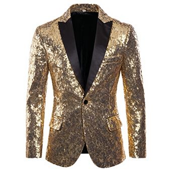 Men's Sequin Blazer - Formal Tuxedo Jacket with Satin Lapel for Party Prom Event Wear