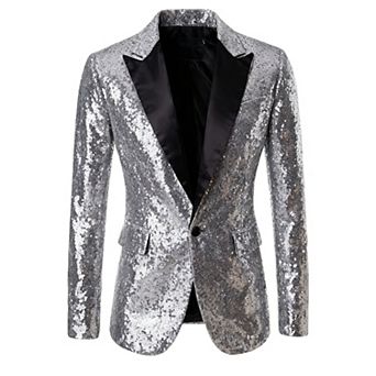 Men's Sequin Blazer - Formal Tuxedo Jacket with Satin Lapel for Party Prom Event Wear