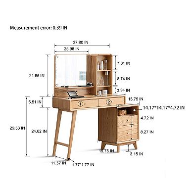 Solid Oak Vanity Table with Adjustable Design and Ample Storage