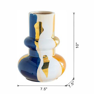 TOEMOA Bulbous Ceramic Vase with Abstract Multicolored Artistic Finish